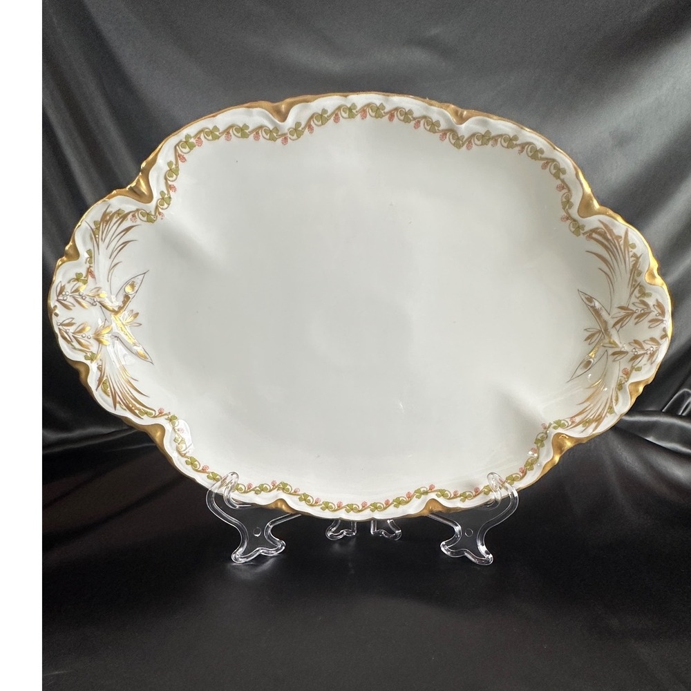 Haviland Limoges Schleiger 788 Oval Platter Gold Trim Clover 15.6" France